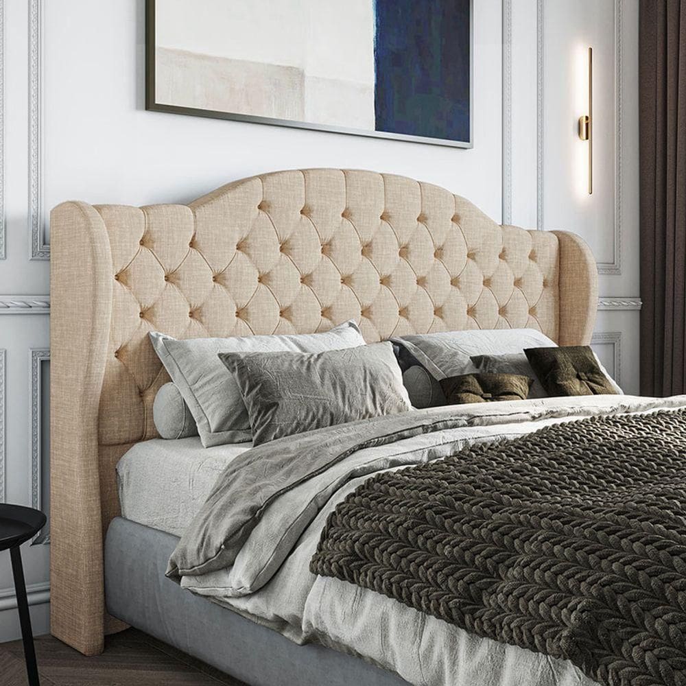 Cabeceira Estofada Queen 160 Cm Cristal Linho Bege