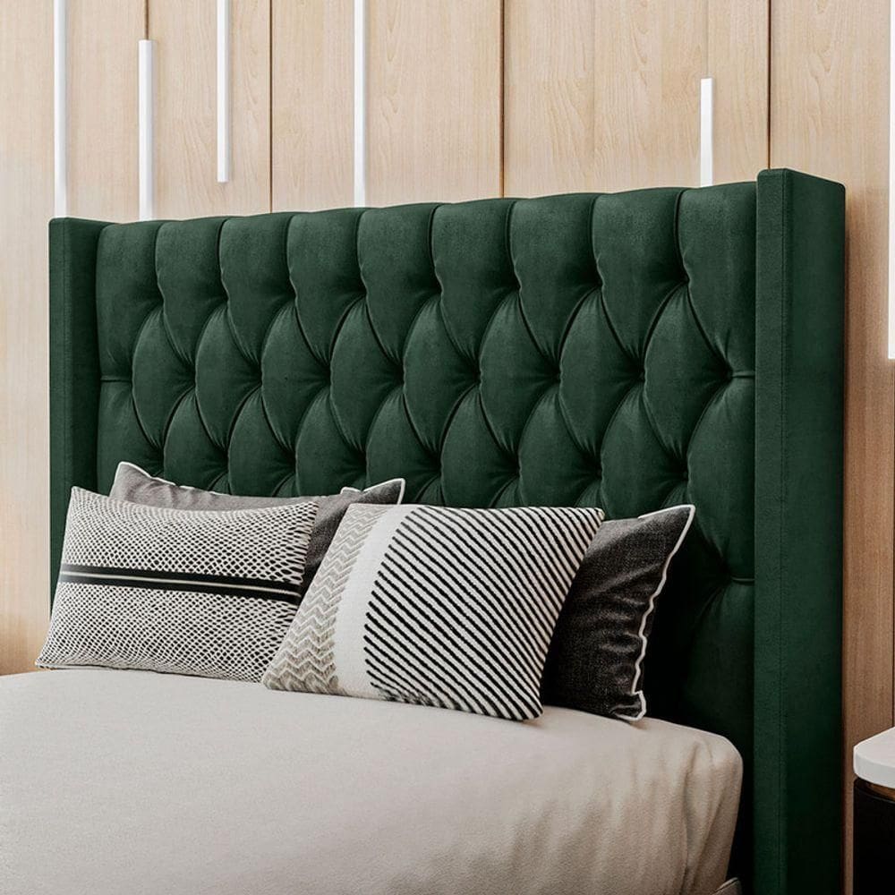 Cabeceira Estofada King 195 Cm Pérola Veludo Verde
