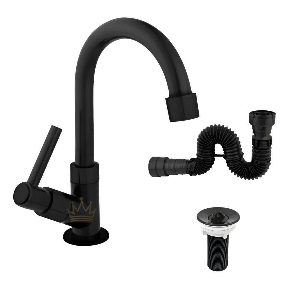 Kit Torneira Pia Lavatorio Abs/ Sifao/ Valvula 7/8 Preto Bri