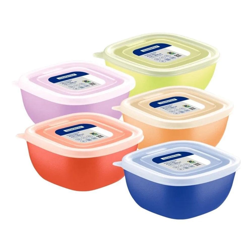 10X Potes Tramontina 300Ml 5 Pote E Tampa Mixcolor