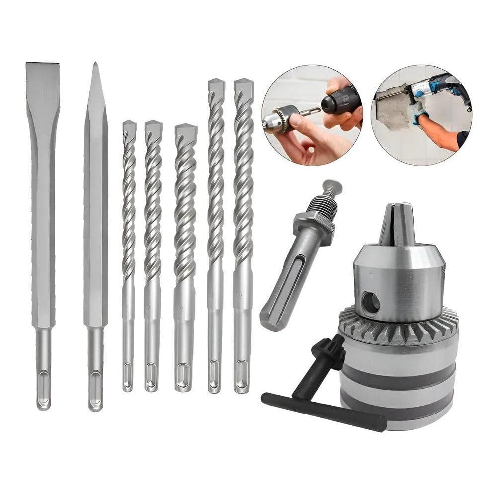 Jogo Com Talhadeiras Ponteiras Brocas Mandril Para Martelete