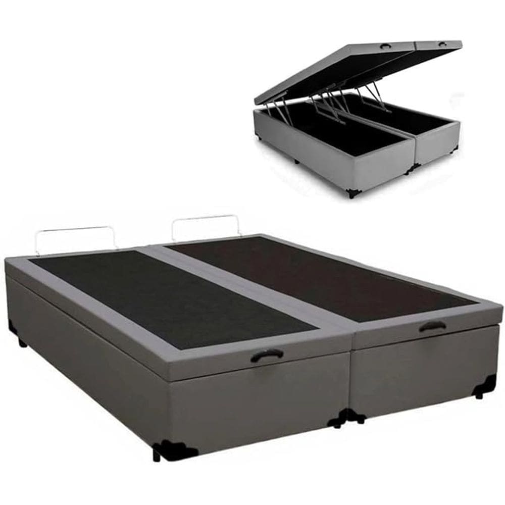 Cama Box Bau Bipartido King Cinza Sintetico Premium 47x192x203 - FA Elegante