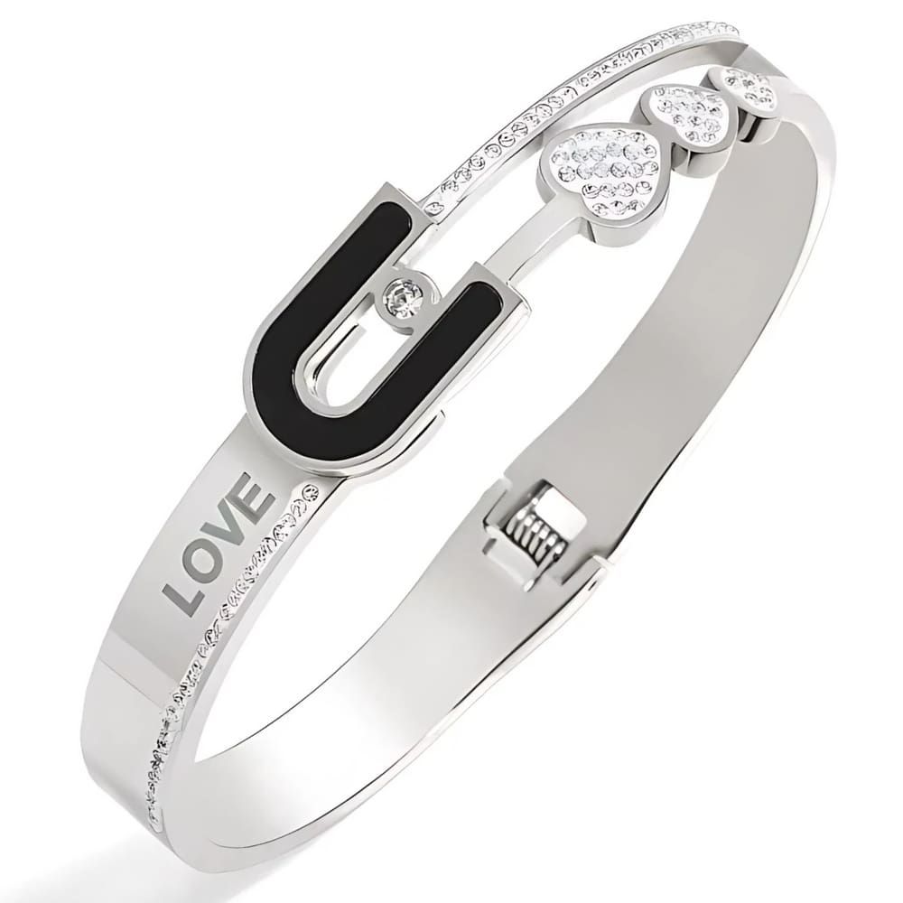 Pulseira Bracelete Feminino Lovira Strass Em Aço Inox Luxo