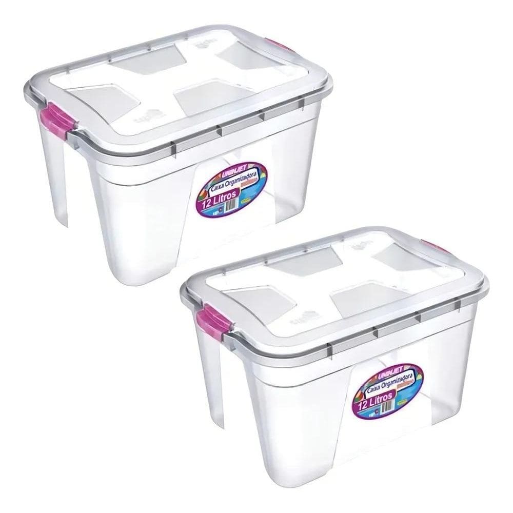 Kit 2 Caixa Organizadora Transparente 12 Litros Pp Uninjet L