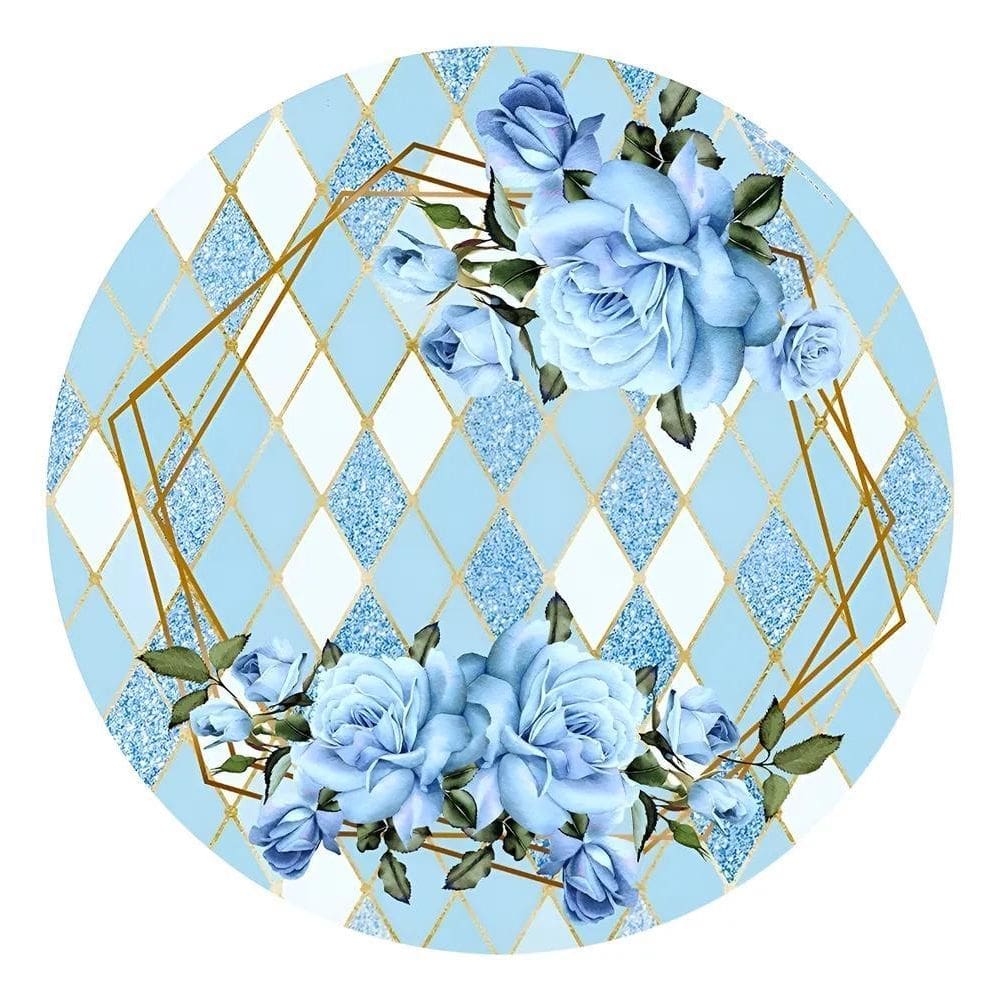 Painel Festa Redondo Sublimado 3D Tecido C/Elá Geométrico Az