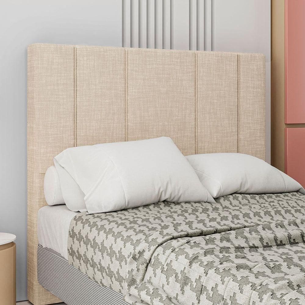Cabeceira Estofada Casal 140 Cm Rubi Linho Bege