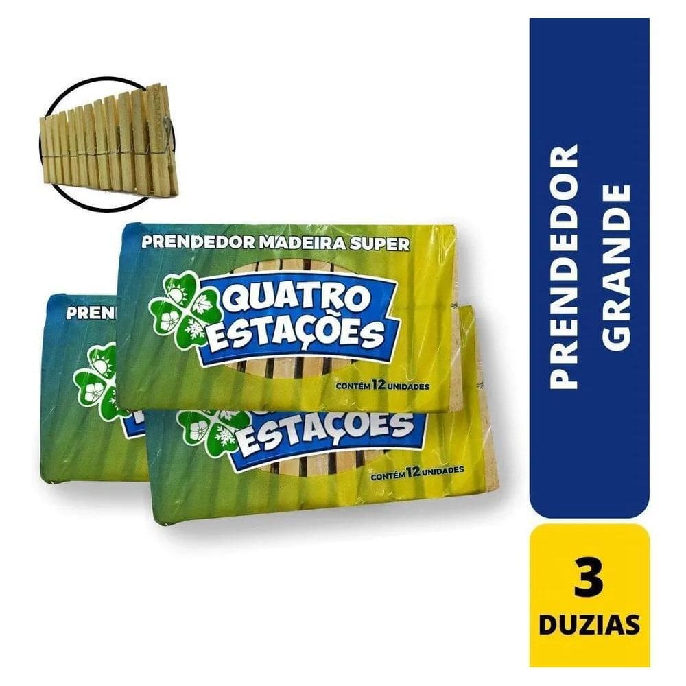 10X Kit 36 Prendedor De Roupa Madeira Pregador Grande 3 Duz