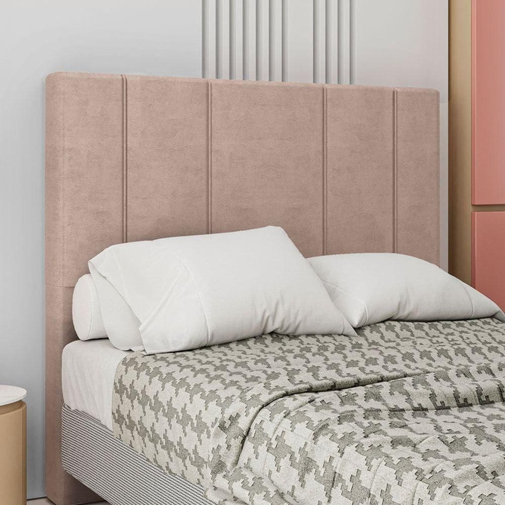 Cabeceira Estofada Queen 160 Cm Rubi Veludo Rose