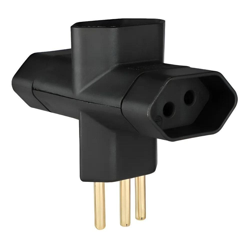 Adaptador T Benjamim 2P+T De 10A Preto Margirius Três Polos