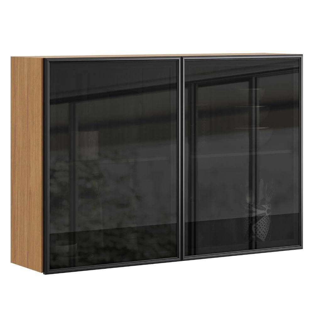 Armário Aéreo Art 2 Portas Vidro 120 Cm Freijó Preto Kit`s Paraná