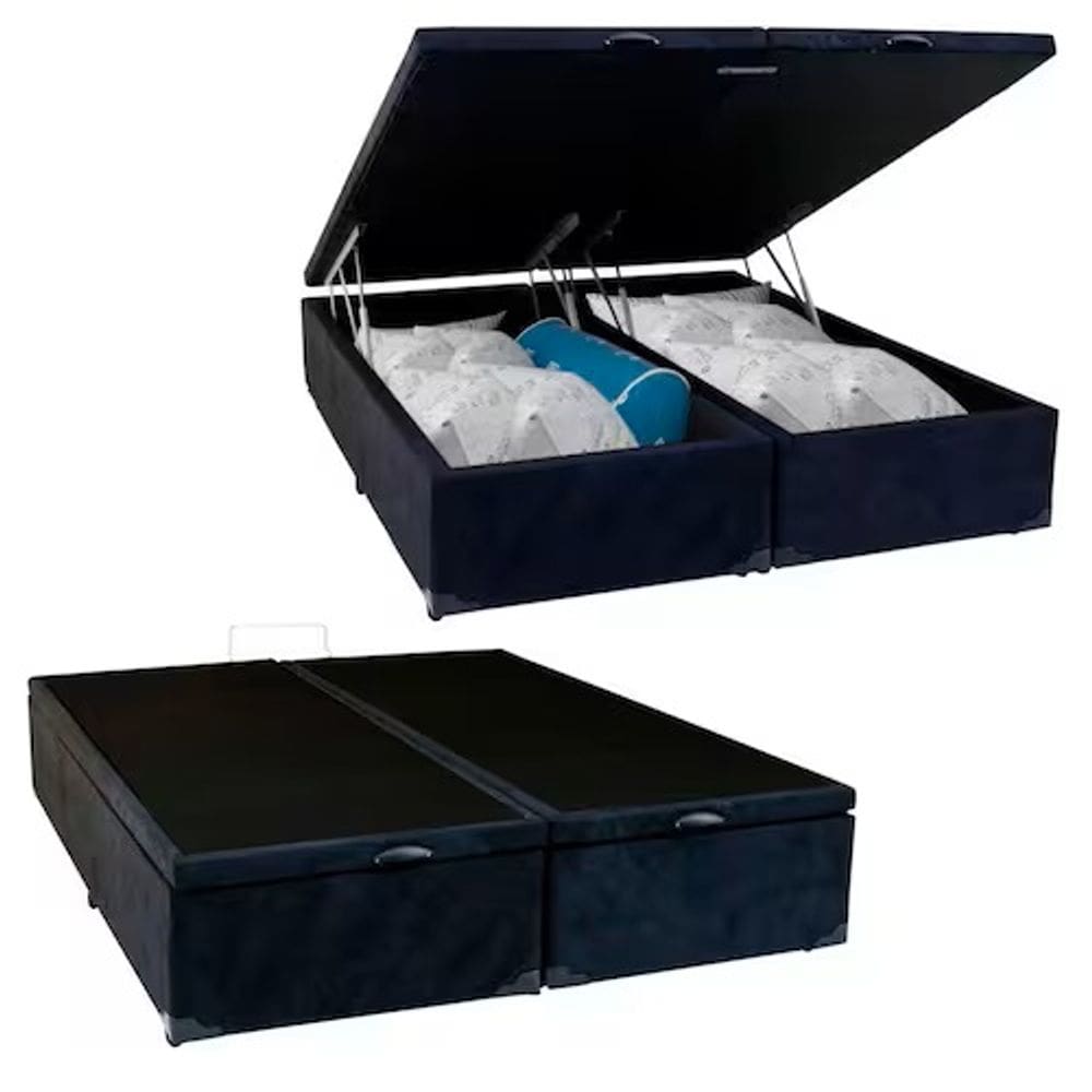 Cama Box Bau Bipartido Queen Preto Suede Premium 47x158x198 - FA Elegante