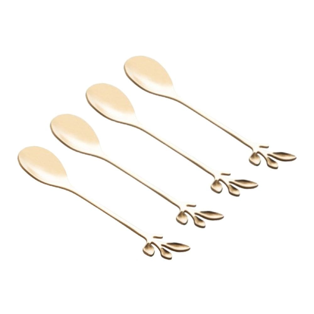 Conjunto 4 Colheres Aço Inox Para Chá Leaves Dourado Wolff