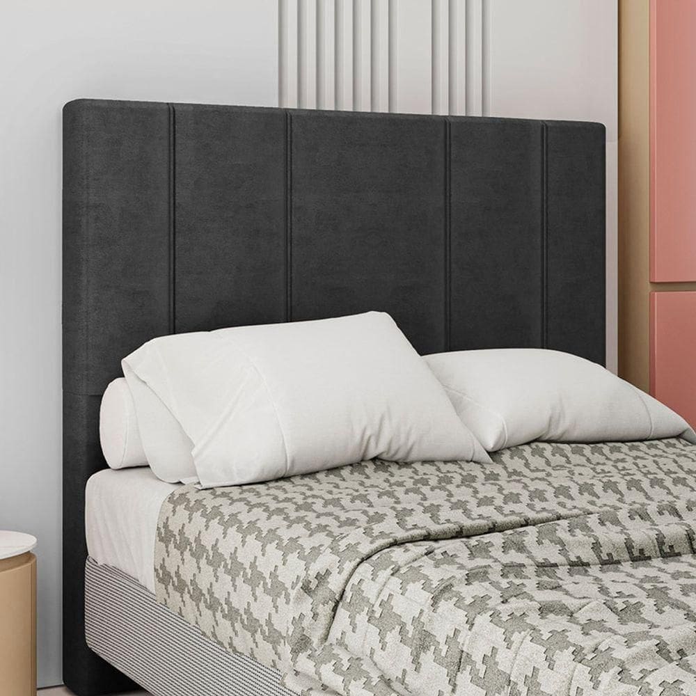 Cabeceira Estofada Casal 140 Cm Rubi Veludo Preto