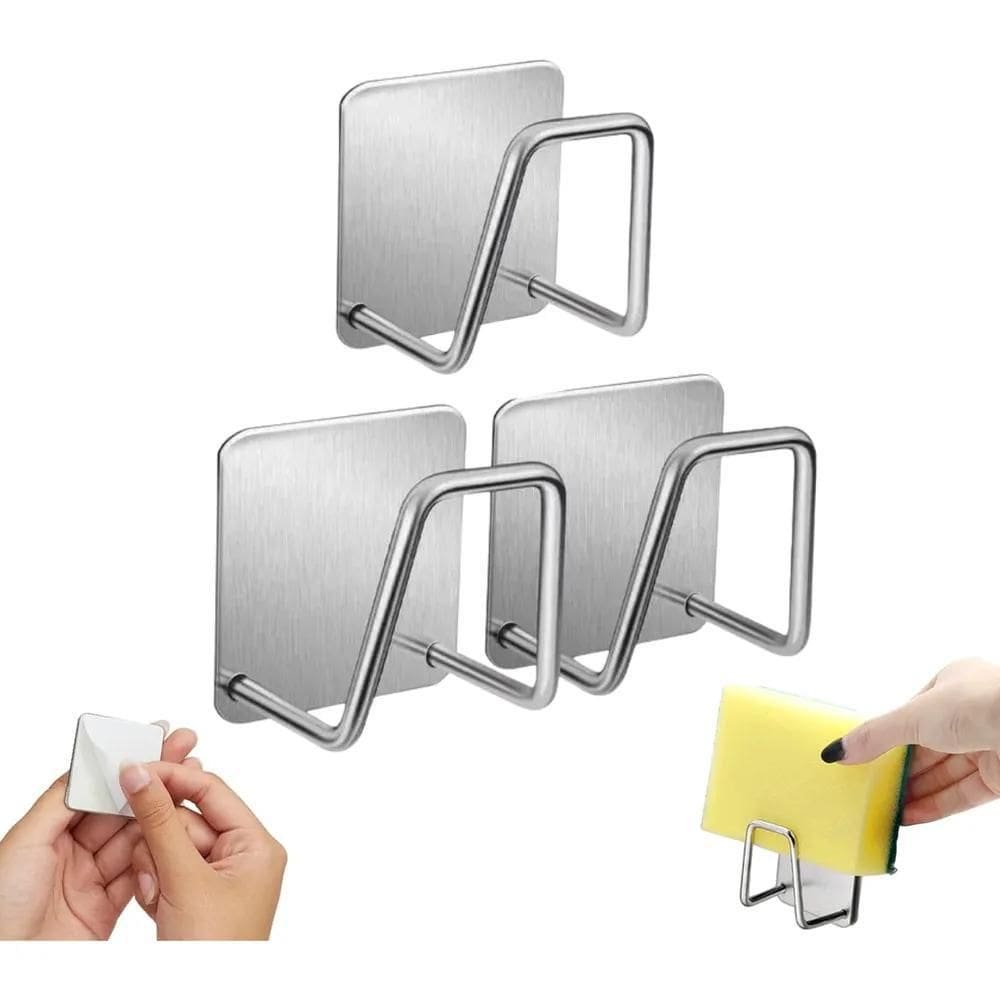 Kit 3 Suportes Ganchos Esponja Bucha Pia Aço Inox Cozinha