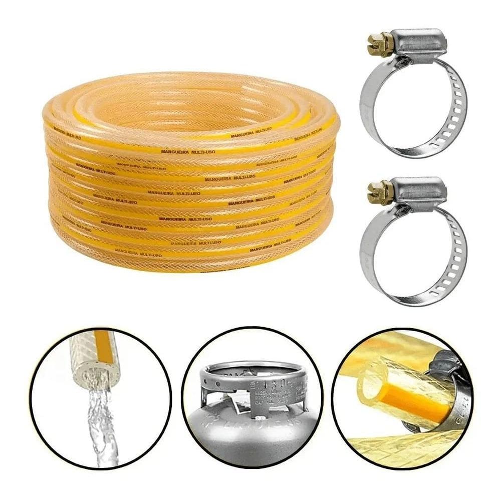 2X Kit Mangueira Gás Cozinha Jardim 5M + 2 Abraçadeiras Cris