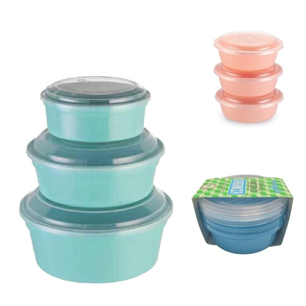 Kit 3 Potes Redondo Porta Alimentos Mantimentos Freezer Microondas Multi Tamanhos Marmita Fitness Lancheira