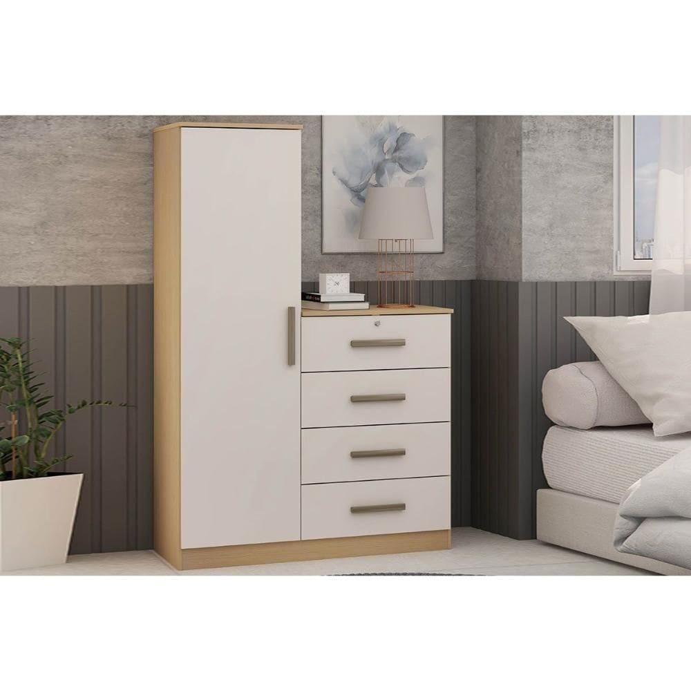 Cômoda Casal Aurora 1 Porta E 4 Gavetas Freijo-white Laca - Genialflex