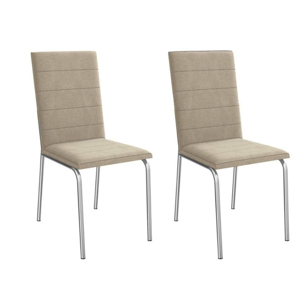 Cadeira De Cozinha Amsterdã 2c091 Aço Kit 2 Un Cromado-linho Bege Fendi - Kappesberg