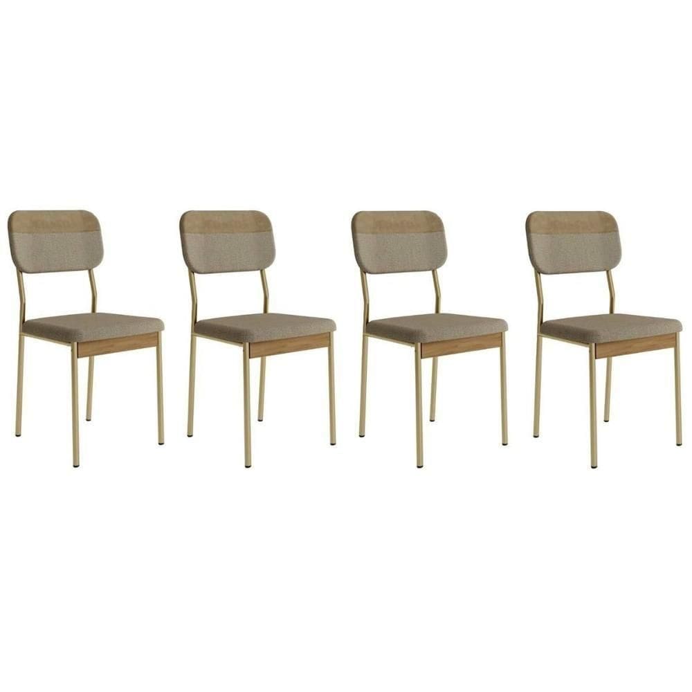 Kit 4 Cadeiras Sala Jantar Valle 1755 Aço 4 Uni Dourado-linho Bamboo-courano Bamboo-noce - Carraro