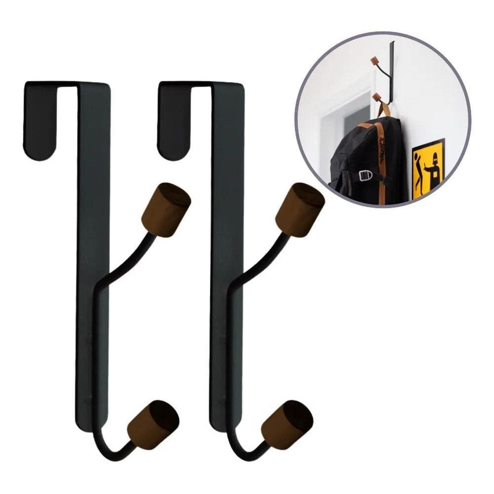 3X Kit 2 Cabides Em Metal Com Gancho Para Porta Sem Furar Fo