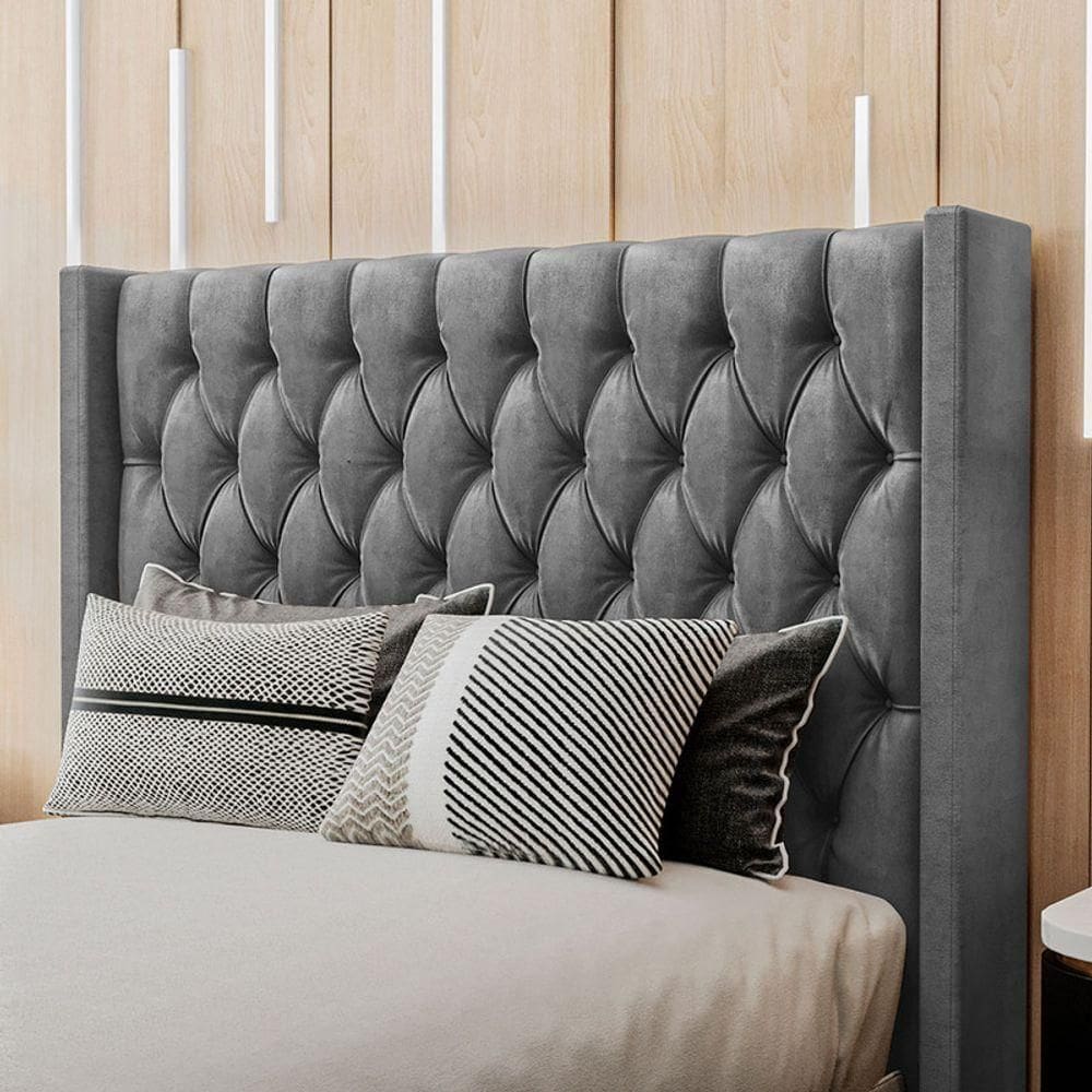 Cabeceira Estofada Casal 140 Cm Pérola Veludo Cinza
