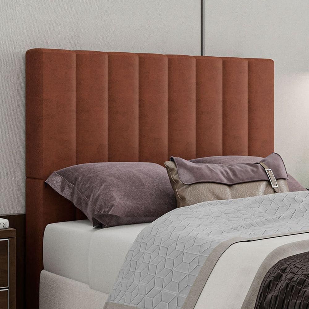 Cabeceira Estofada Solteiro 90 Cm Esmeralda Veludo Terracota