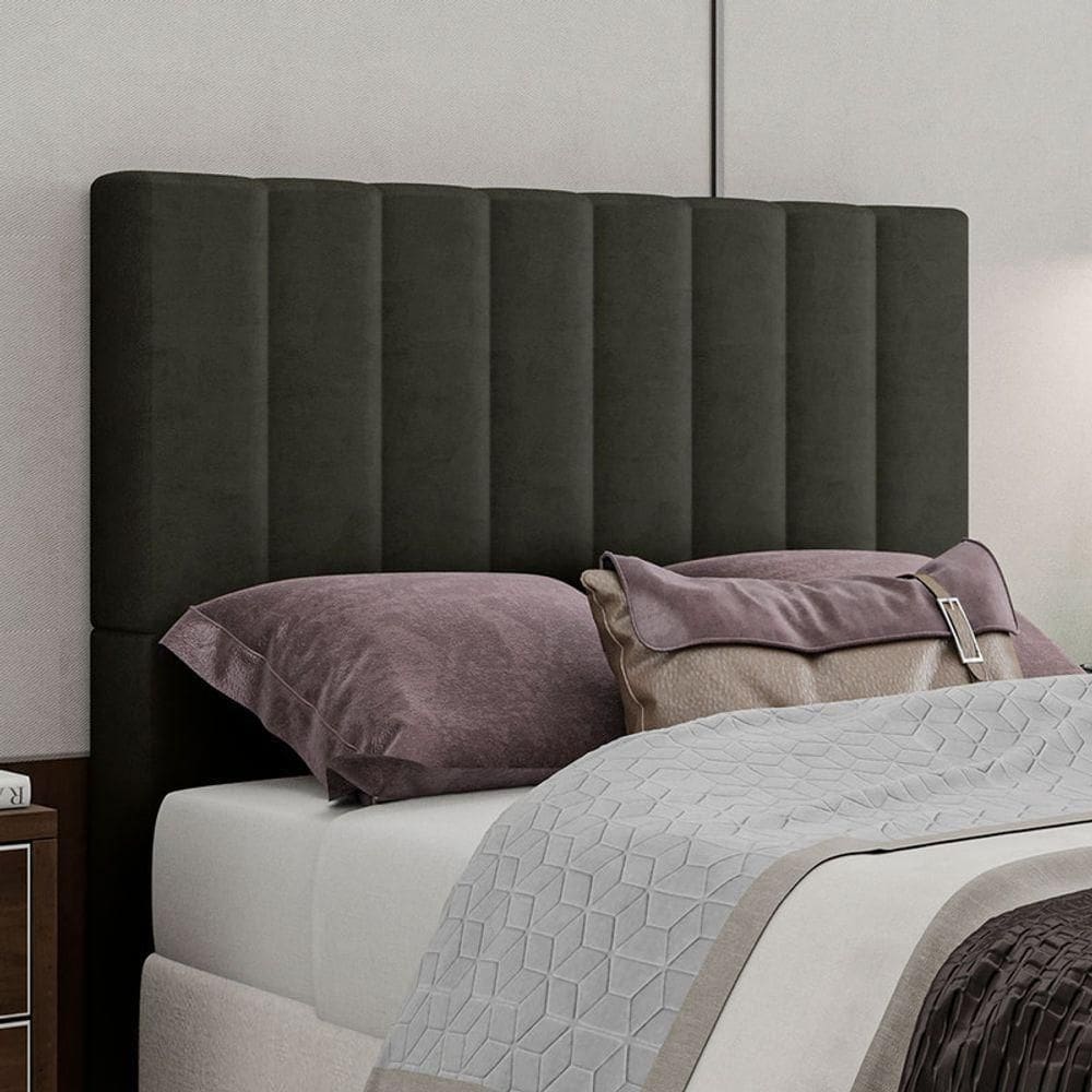 Cabeceira Estofada Solteiro 90 Cm Esmeralda Veludo Marrom