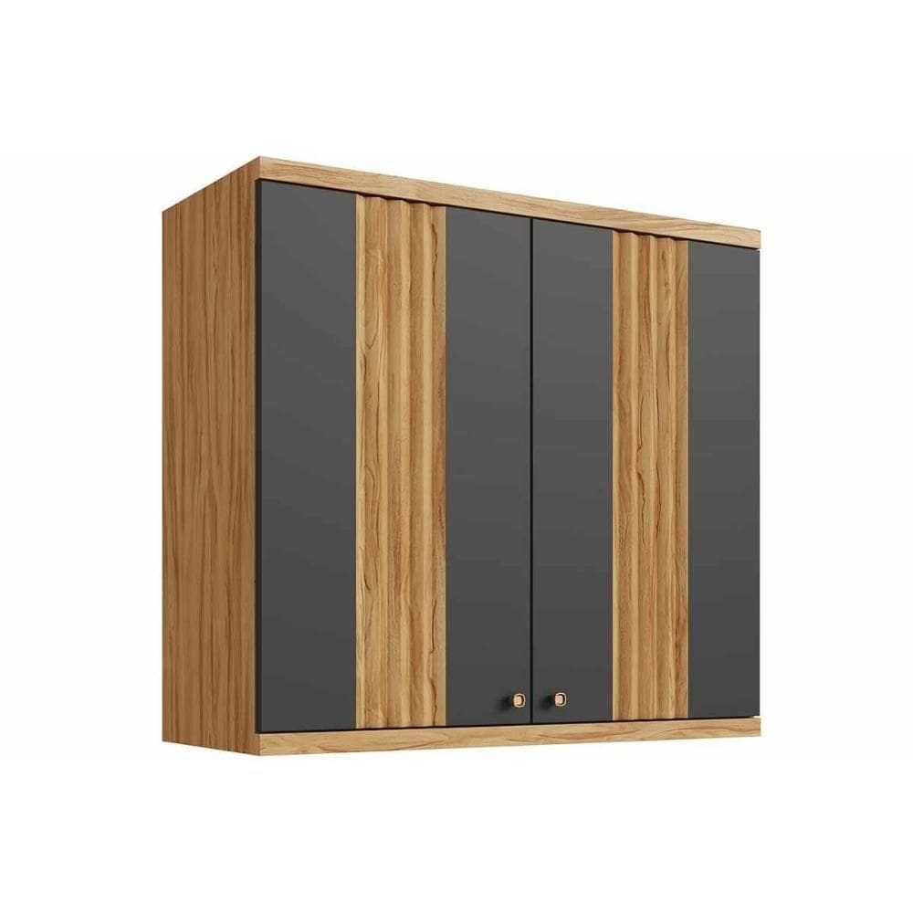 Armário Aéreo P- Cozinha Sauvignon C- 2 Portas Canelada 80cm Amendoa-grafite - Ronipa