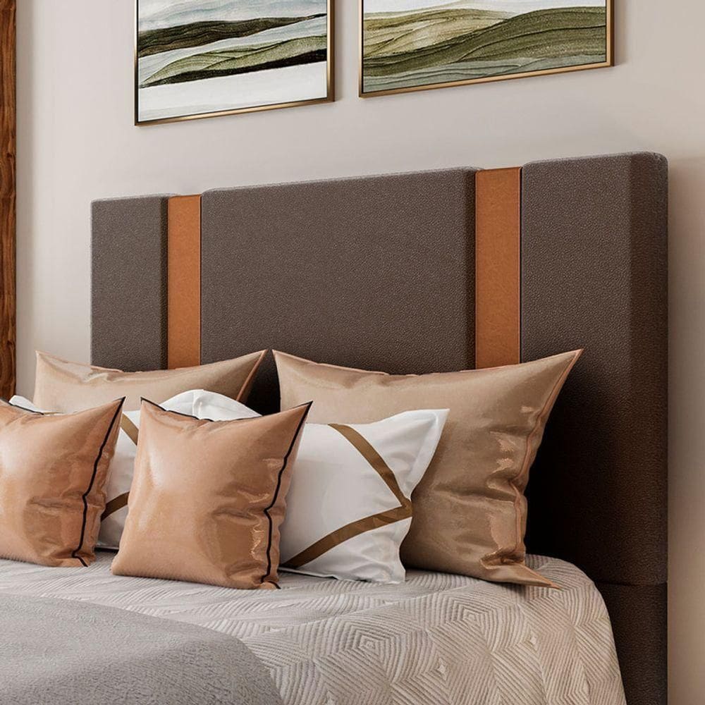 Cabeceira Estofada Solteiro 90 Cm Ametista Corino Marrom