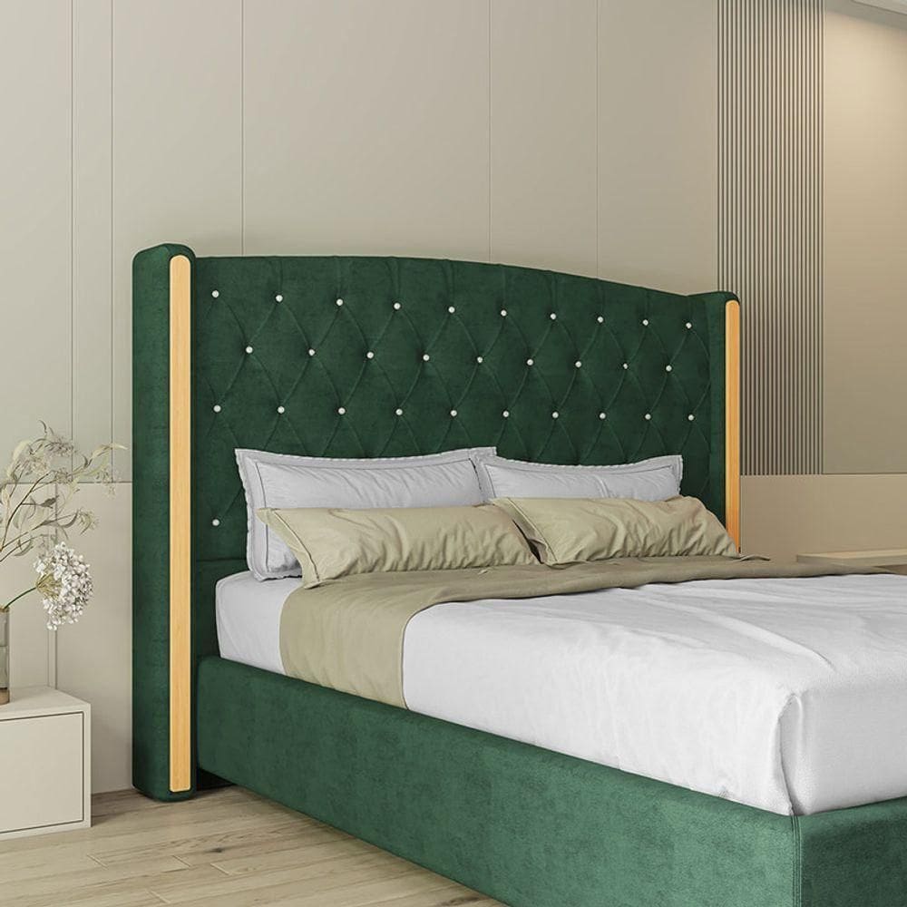 Cabeceira Estofada King 195 Cm Zirconio Veludo Verde