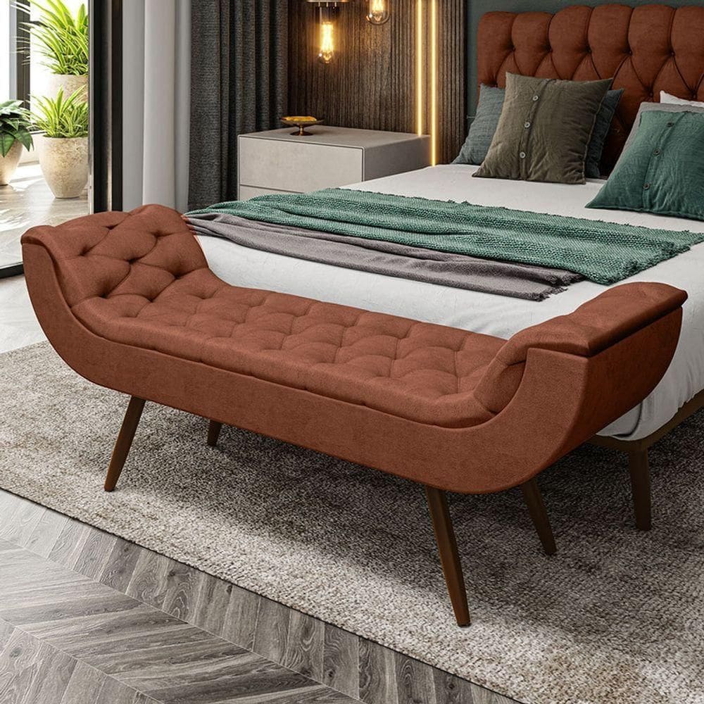 Recamier Puff Estofado King 195 Cm Drusa Veludo Terracota
