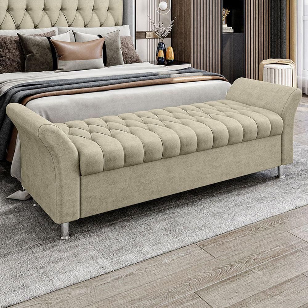 Recamier Puff Estofado King 195 Cm ágata Veludo Bege