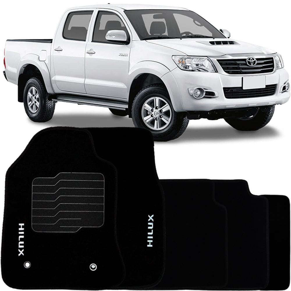 Jogo de Tapete Automotivo Carpete Toyota Hilux 2006 à 2015 Soft Logo Bordado Preto 5 Peças