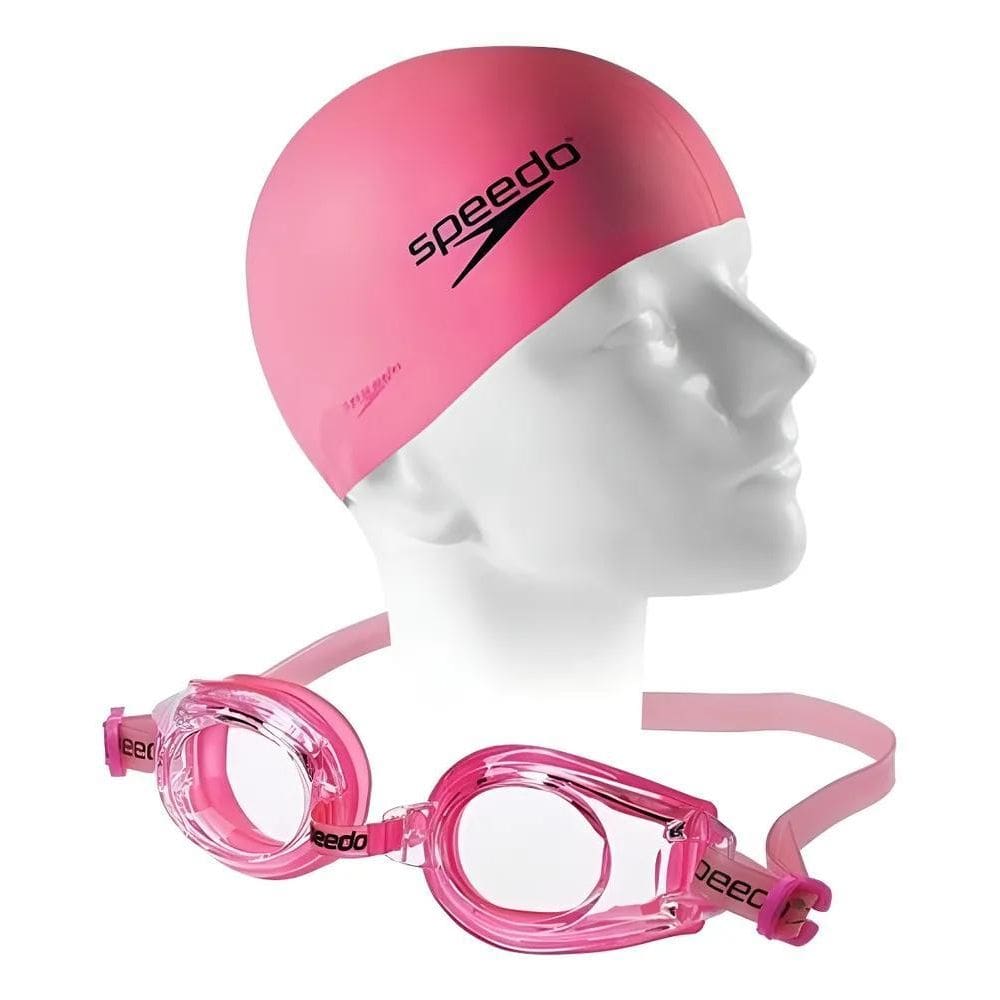 Kit Óculos De Natação + Touca De Silicone Speedo Adu Rosa