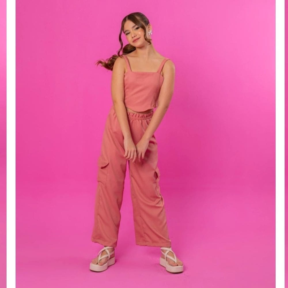 Conjunto Infantil Menina Cropped e Calça Pantalona Viscose