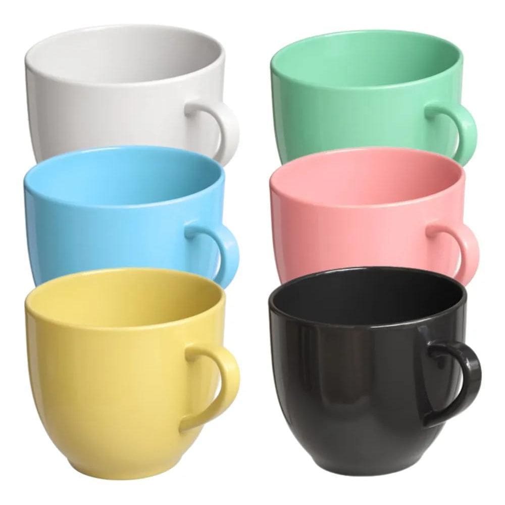 Jogo 6 Xicara Café Chá Porcelana 170Ml Colorida