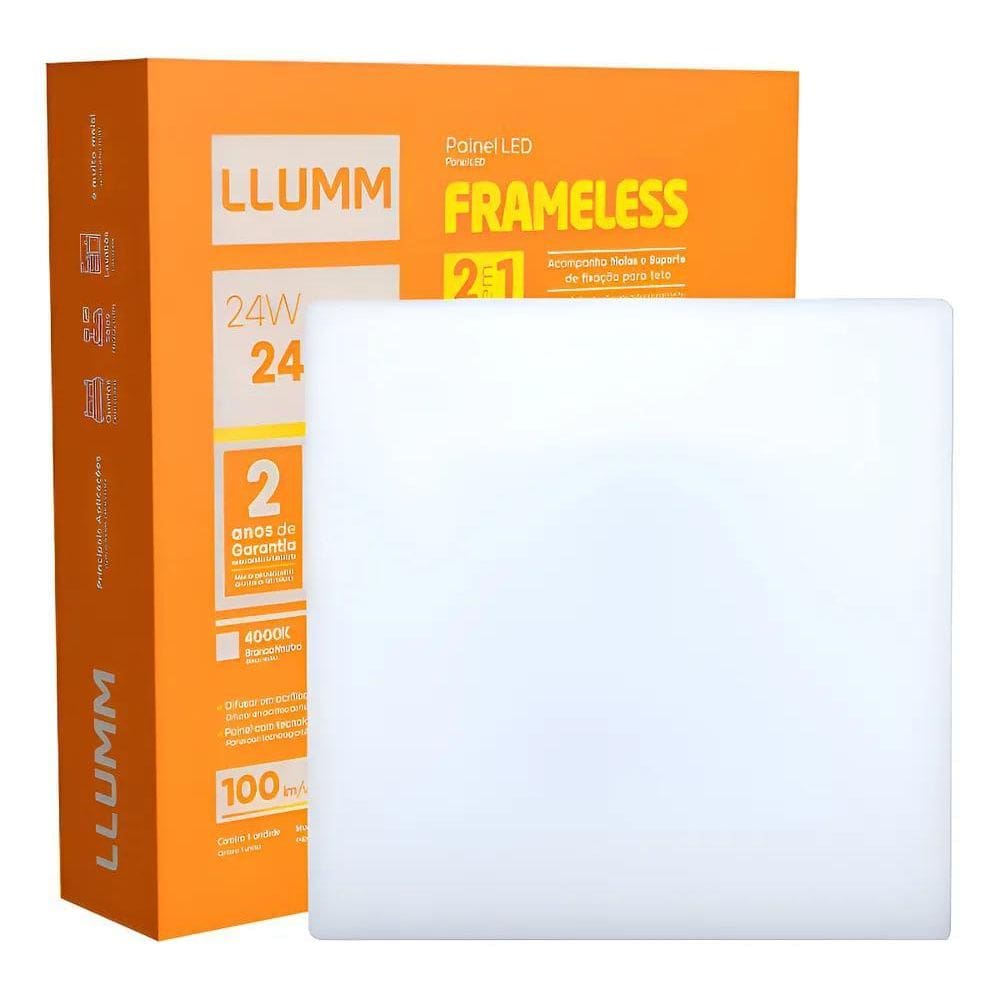 Plafon Led Frameless 24W Quadrado Borda Infinita 2 Em 1 Embu