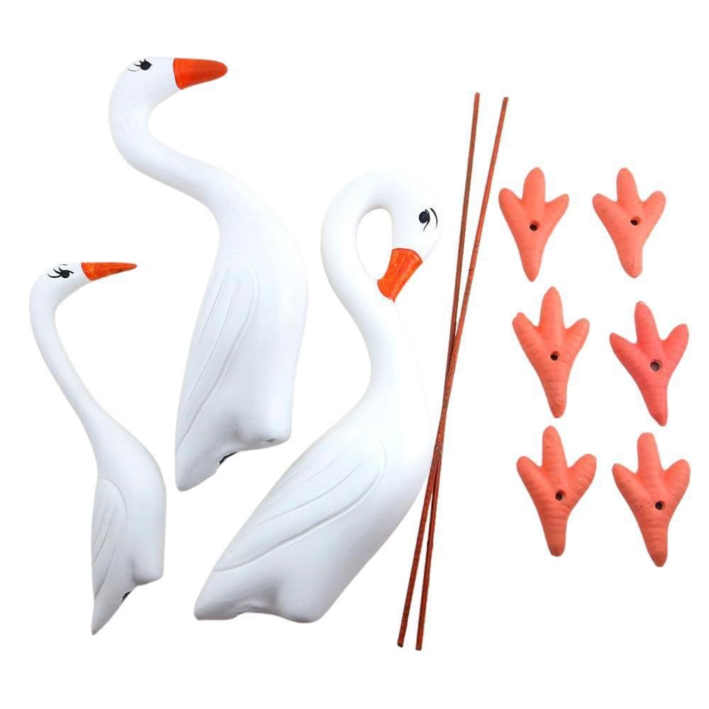 Trio De Garças Brancas Em Cerâmica  Enfeite Casa E Jardim
