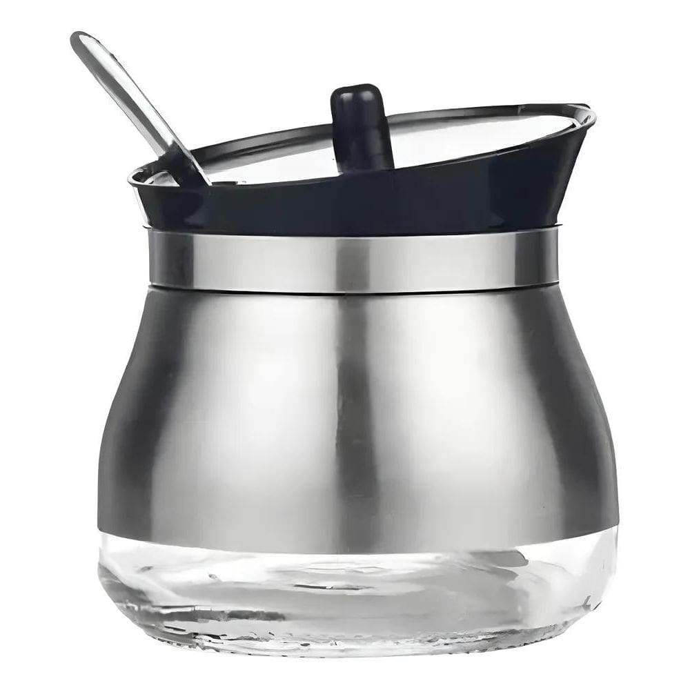 Açucareiro De Luxo Aço Inox Com Tampa E Colher 9X9 Cm Cor Pr