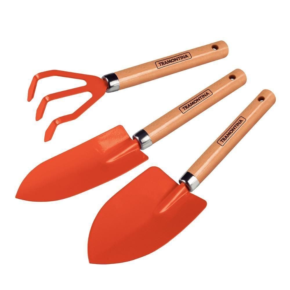 Conjunto Para Jardinagem Peças Metálicas Com Cabo De Madeira 3 Peças - Tramontina