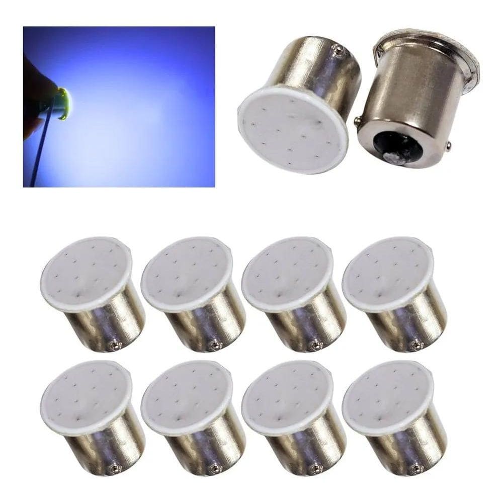 Kit 10 Lampada Cob Led Ba15S 1 Polo Cor Azul-Escuro