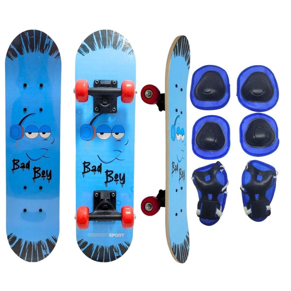 Skate Infantil Bad Boy 40 Kg + Acessórios De Segurança Azul