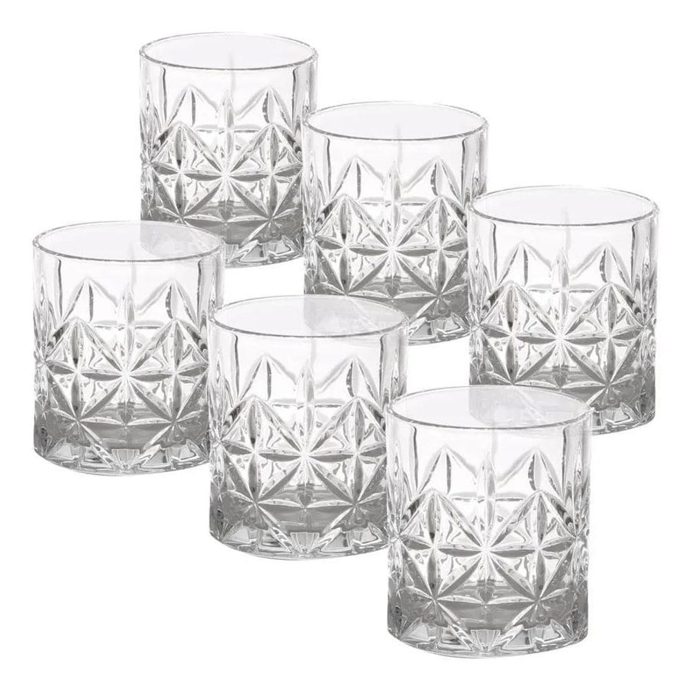 10X Jogo 6 Copos Baixos De Vidro Lapidado - Whisky, Água, D