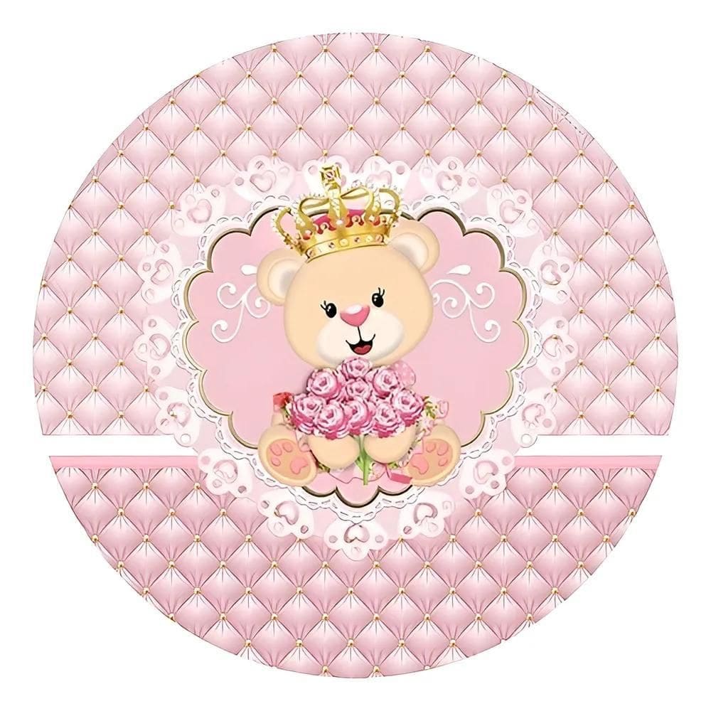 Painel Festa Redondo Sublimado 3D Tecido C/E Ursa Realeza Ro