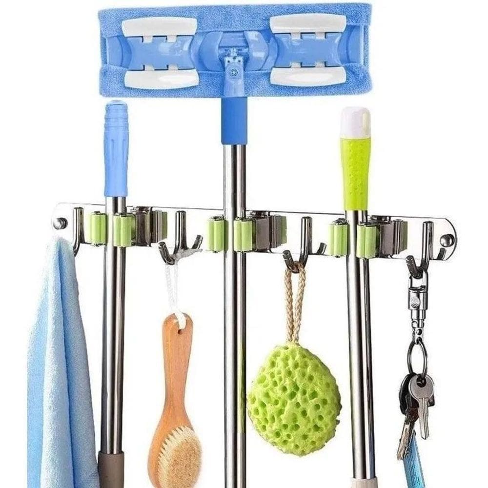 2X Suporte Com Gancho Inox Para Vassoura Rodo Pá 3 Acessório