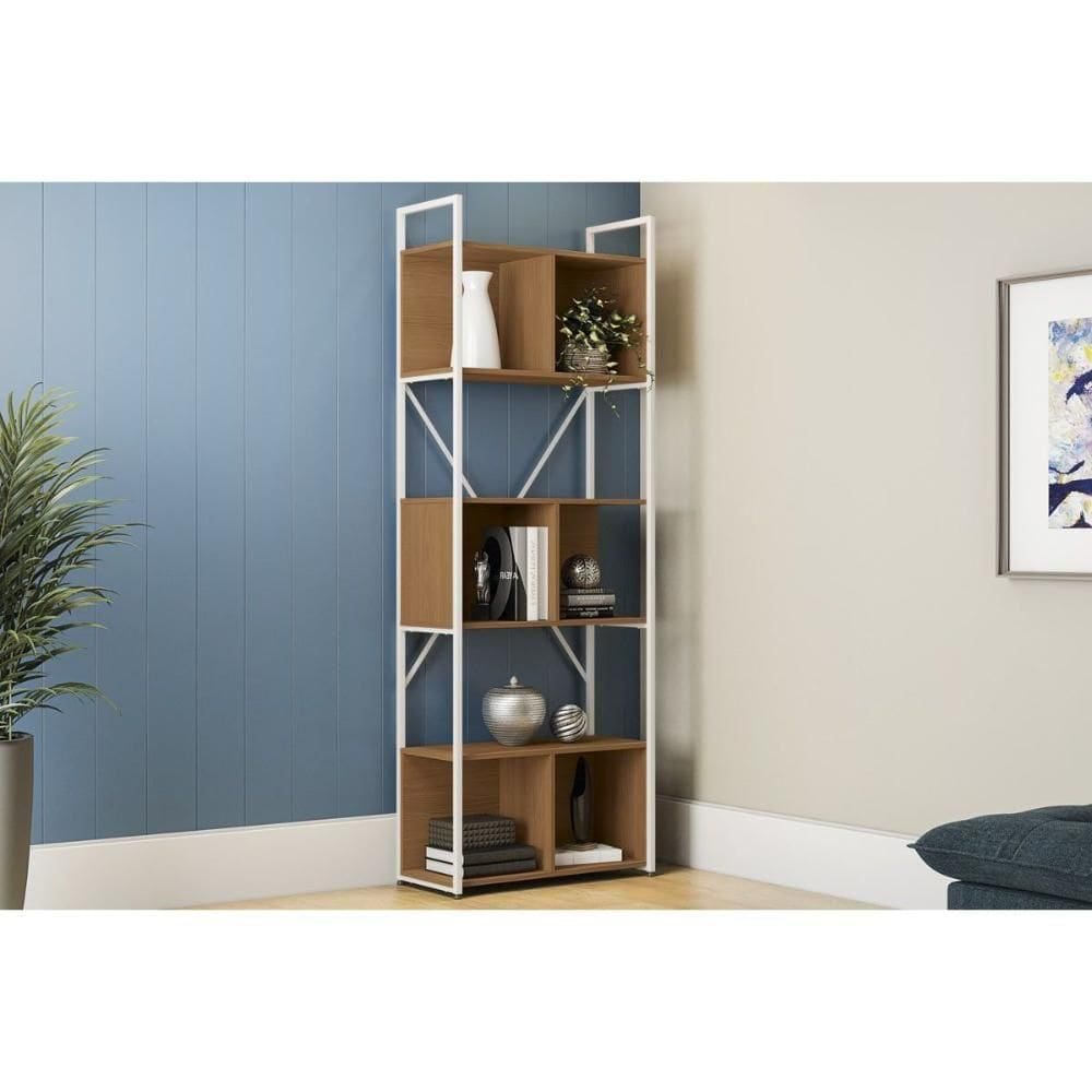 Estante De Livros Industrial Alta Li014 C- 6 Nichos 72x202cm Canela-branco - Kappesberg