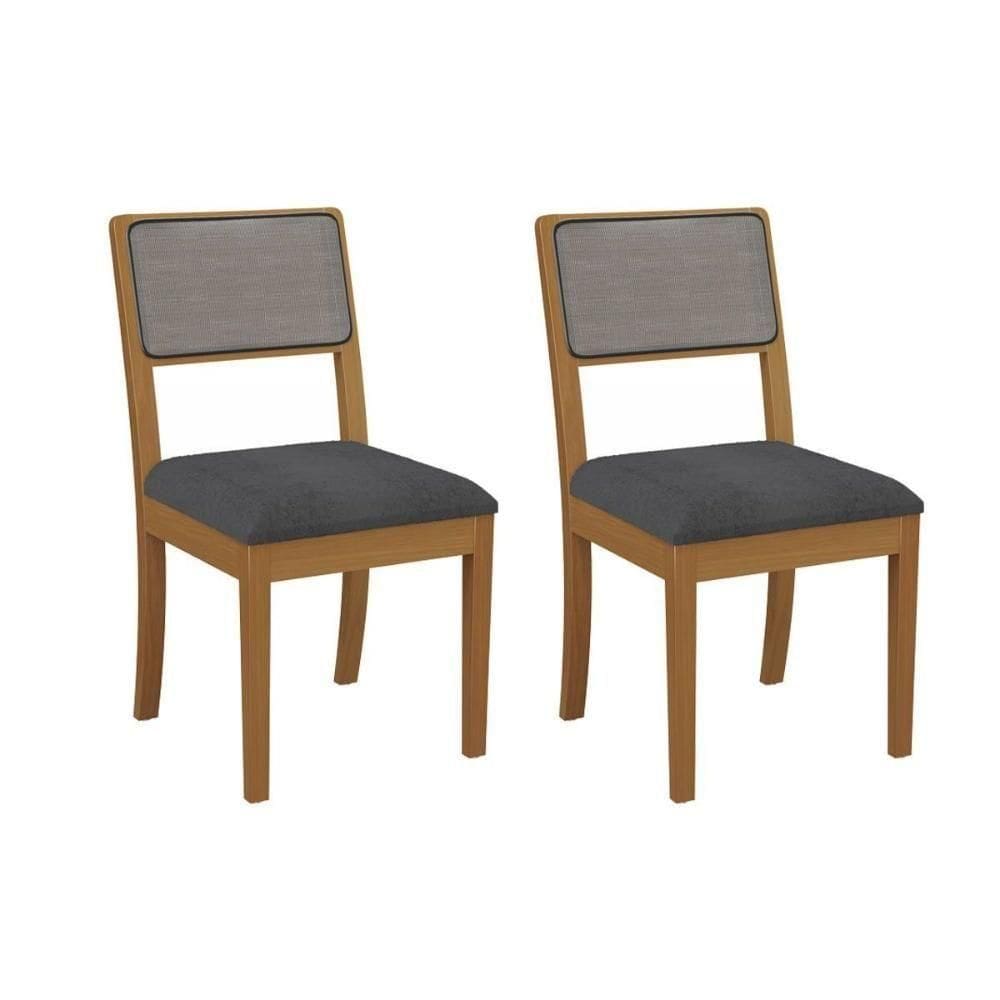 Kit 2 Cadeiras De Cozinha Lola 2cmm001ca Premium Madeira Maciça 2 Un Carvalho-boucle Grafite-tela Grafite - Kappesberg
