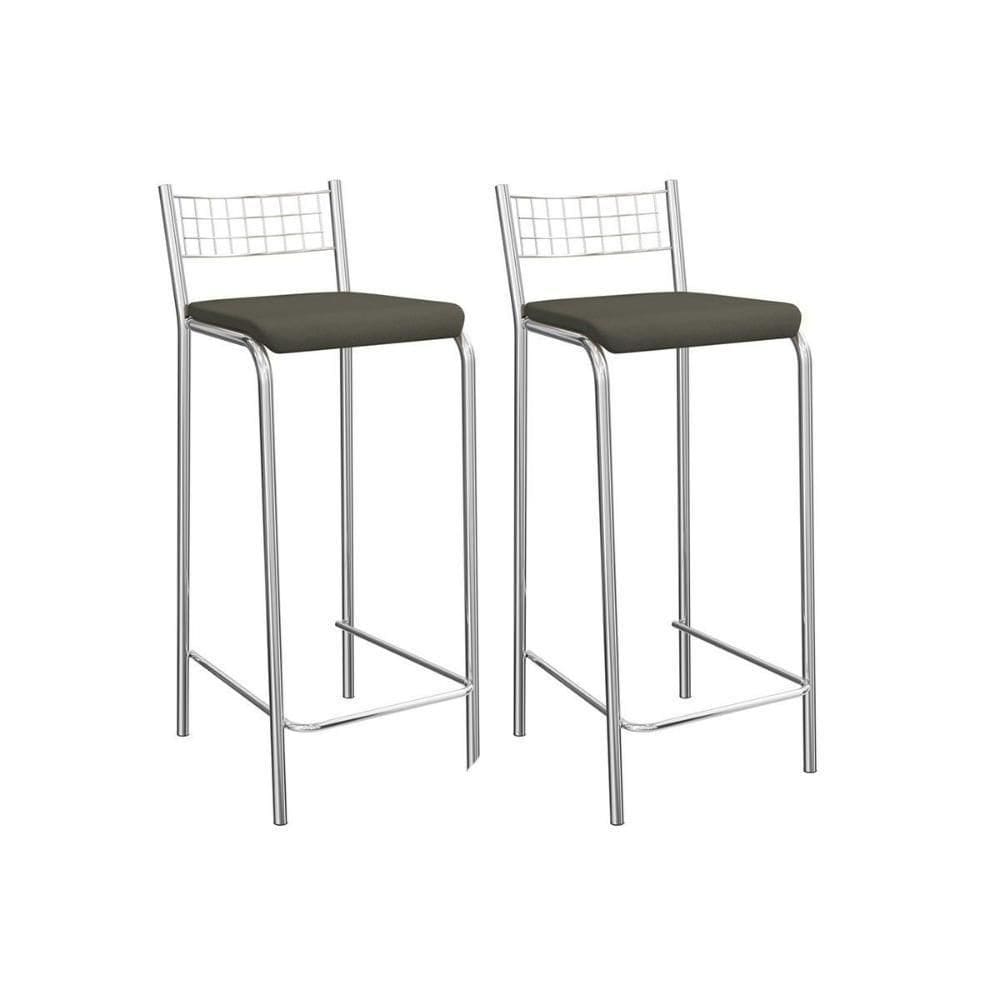 Kit 2 Banqueta De Cozinha Gênova 2b705cr Aço 2 Un Cromado-suede Escuro - Kappesberg