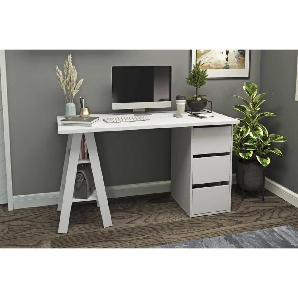 Mesa Computador Casal Mb 1035 C- 3 Gavetas Branco - Movelbento