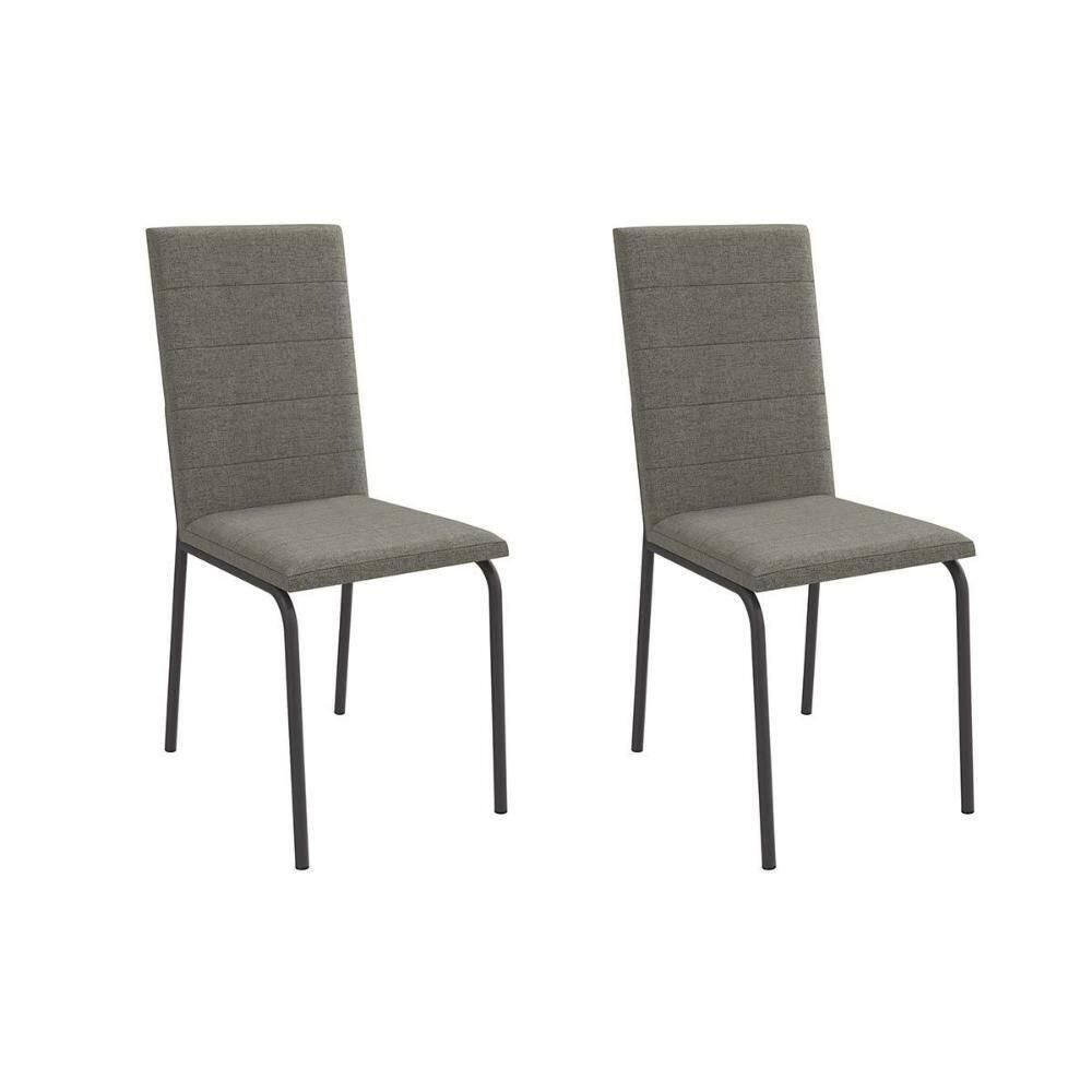 Kit 2 Cadeiras Sala Jantar Amsterdã 2c091 Aço 2 Un Preto-linho Escuro - Kappesberg